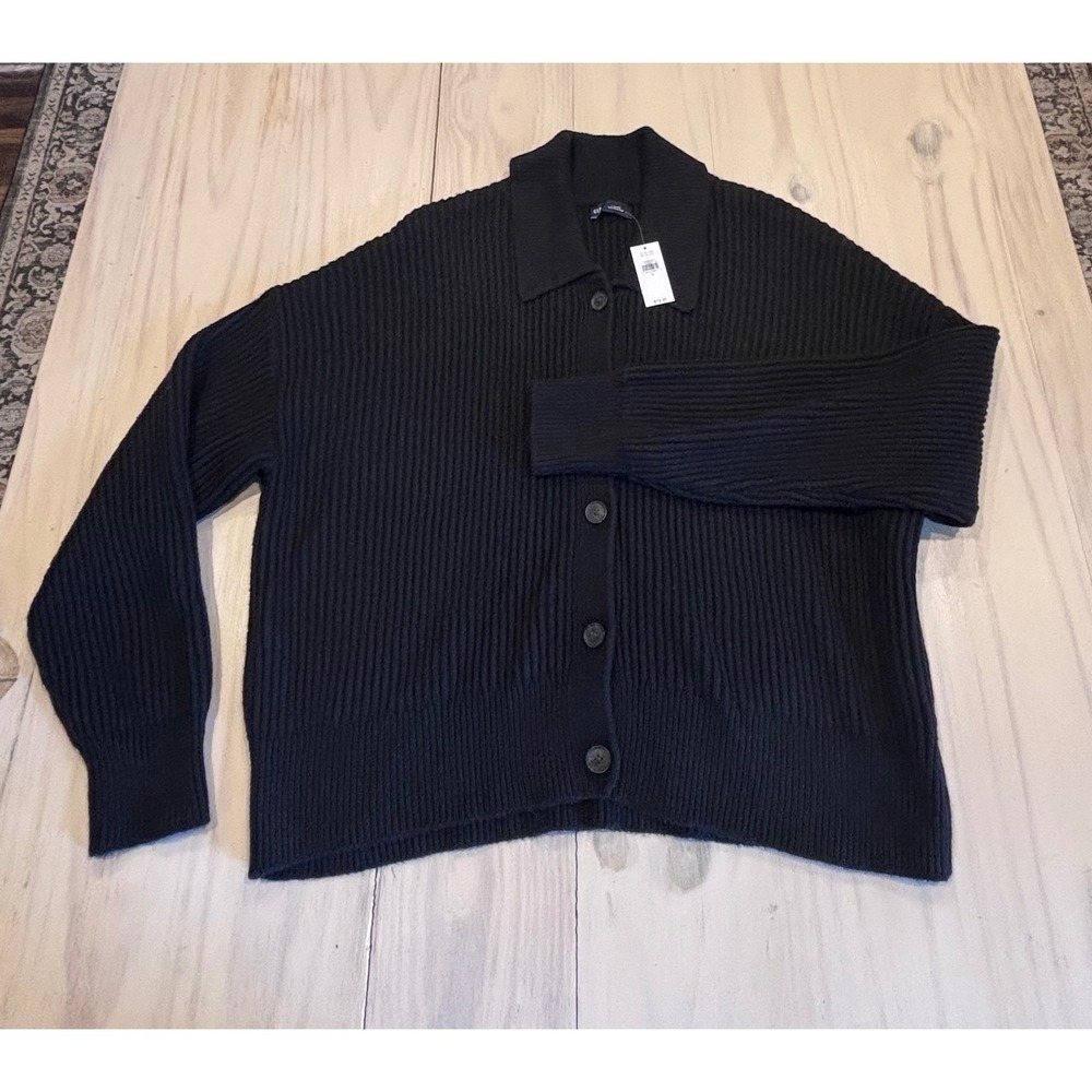GAP CashSoft Shake Ribbed Cardigan Sweater Black Large 563364-00-1 NWT